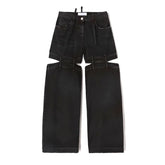 Fashion Women's Denim Pants Loose Waist Zip Hollow Out Solid Color Wide-leg Floor-length Jeans Autumn 2023 New Tide
